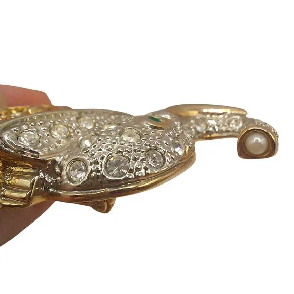Estate Elephant Rhinestone Brooch Pin Vintage-Inspired W Green Eye~Hanging Charm - Picture 3 of 8